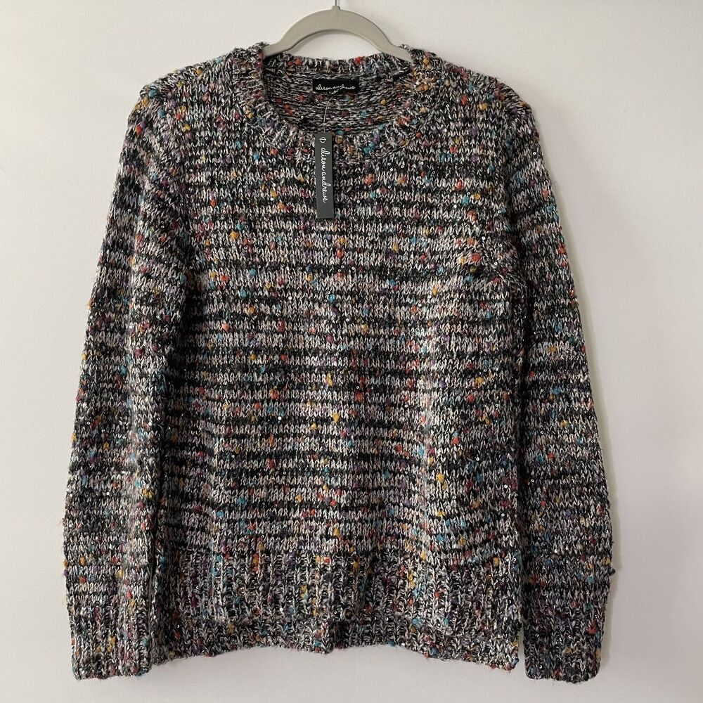 NWT Alison Andrews Crew Neck Pullover Sweater Sequin Speckled Gray Size M